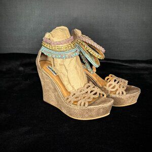 Not Rated Taupe‎ Beaded Wedge Size 7.5
